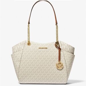 Michael Kors Cream and Brown Tote with Gold Accents